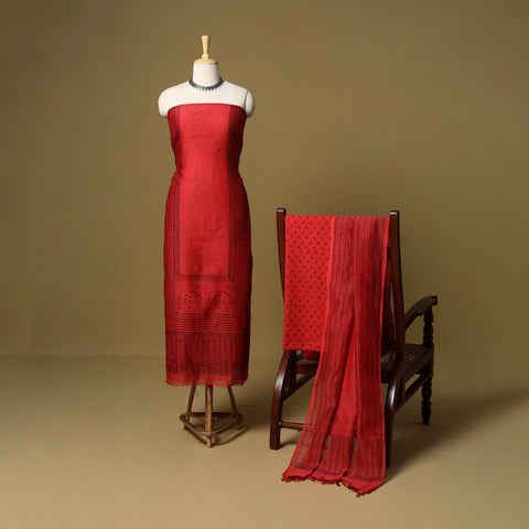 3pc mul chanderi handloom unstitched sanganeri dress