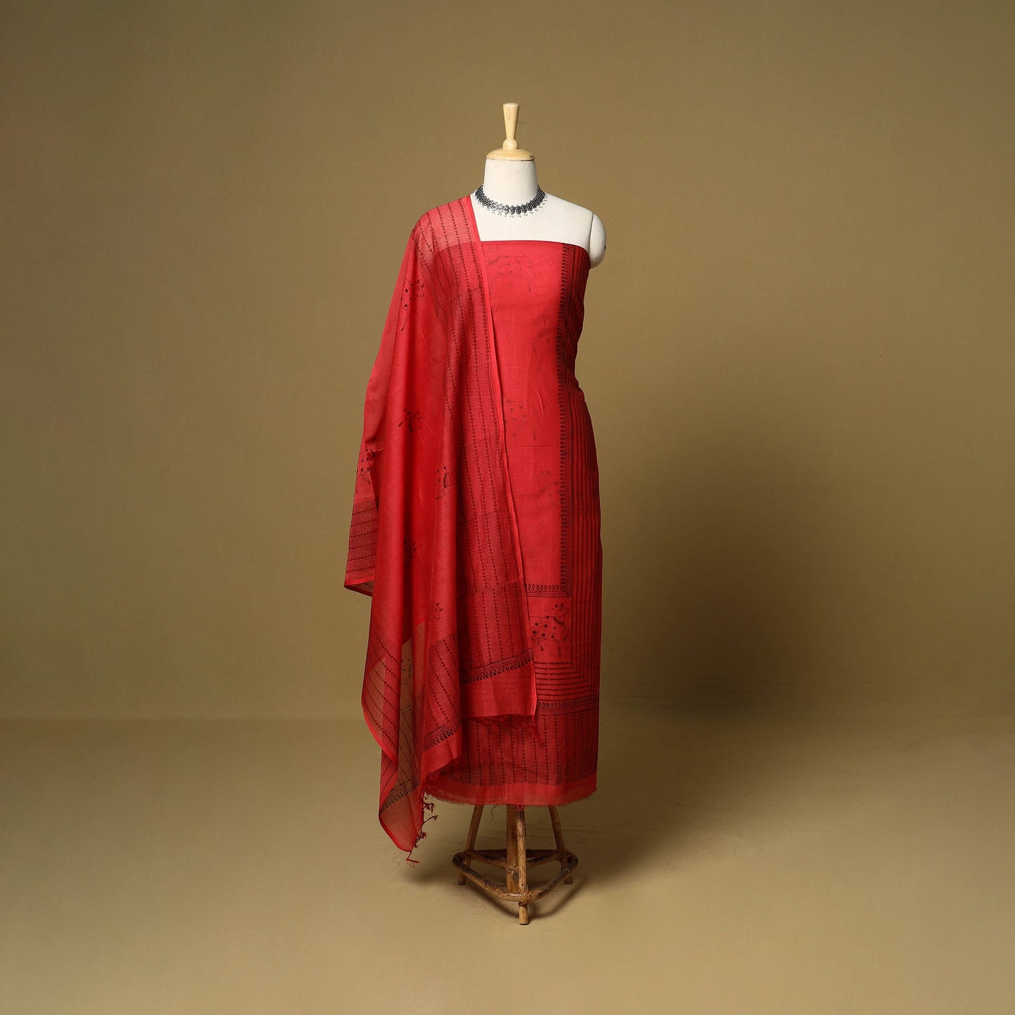 3pc mul chanderi handloom unstitched sanganeri dress