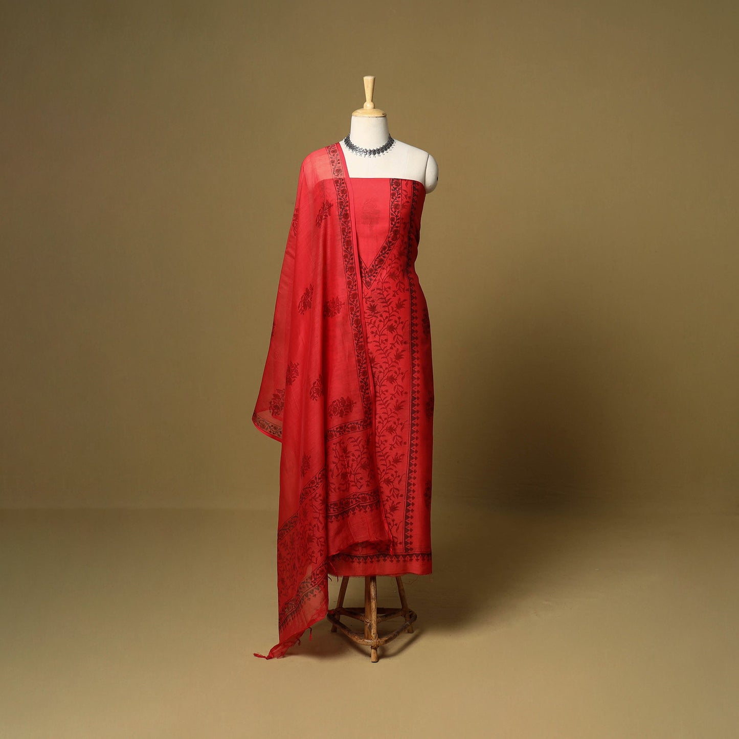 3pc mul chanderi handloom unstitched sanganeri dress