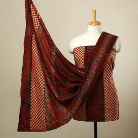 Buy 3pc Red Block Print Cotton Ajrakh Dress Material