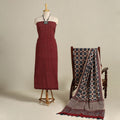 Red 3pc Block Print Natural Dyed Ajrakh Dress Material