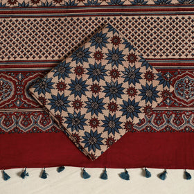 Red 3pc Block Print Natural Dyed Ajrakh Dress Material
