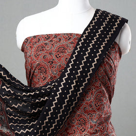  3pc Ajrakh Block Printed Natural Dyed Cotton Suit Material Set 09 
