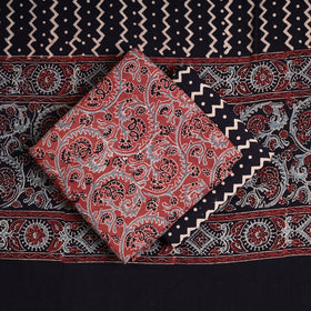  3pc Ajrakh Block Printed Natural Dyed Cotton Suit Material Set 09 