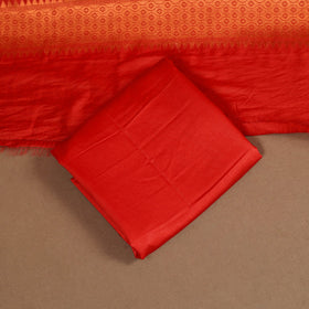 Red - 3pc silk cotton meena weaving unstitched banarasi