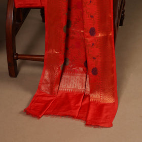 Red - 3pc silk cotton meena weaving unstitched banarasi