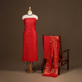 Red - 3pc silk cotton meena weaving unstitched banarasi