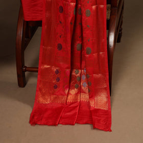 Red - 3pc silk cotton meena weaving unstitched banarasi