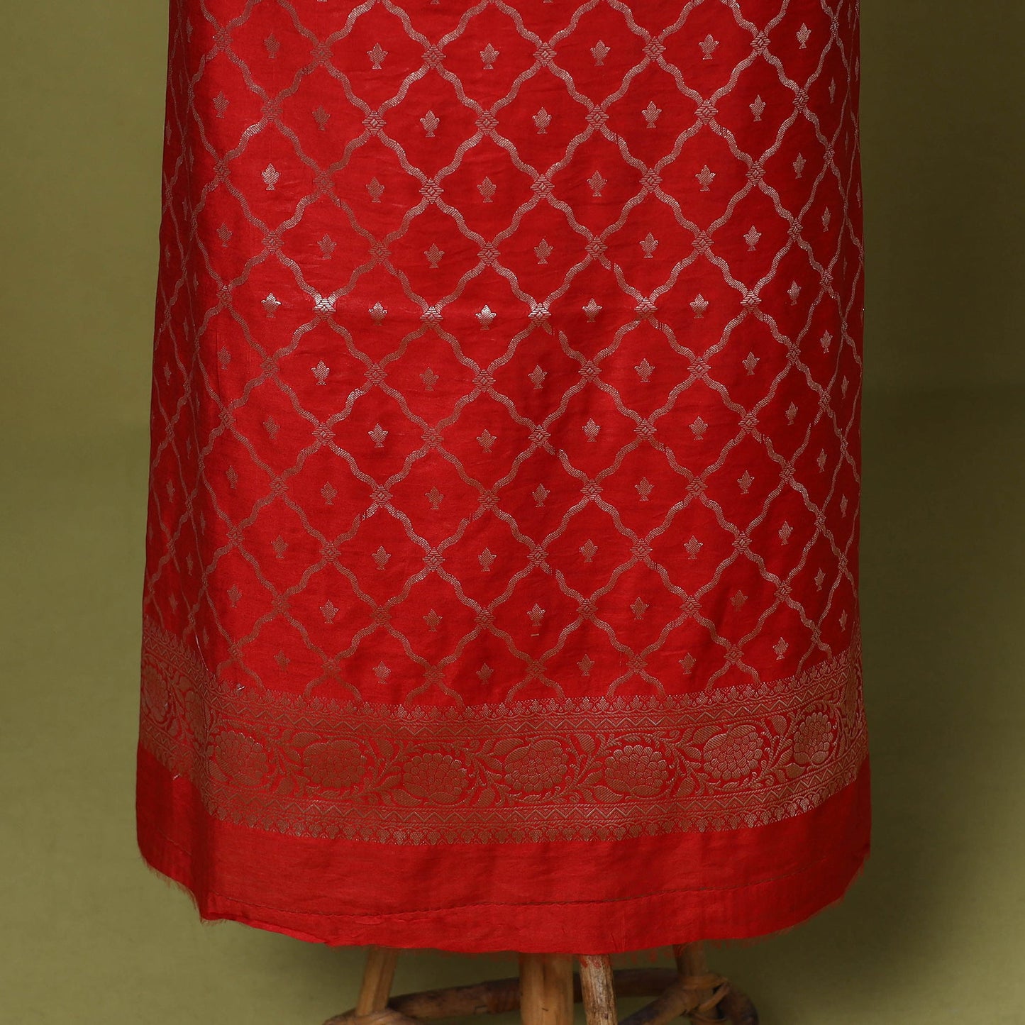 Red - 3pc tanchoi silk cotton unstitched banarasi dress