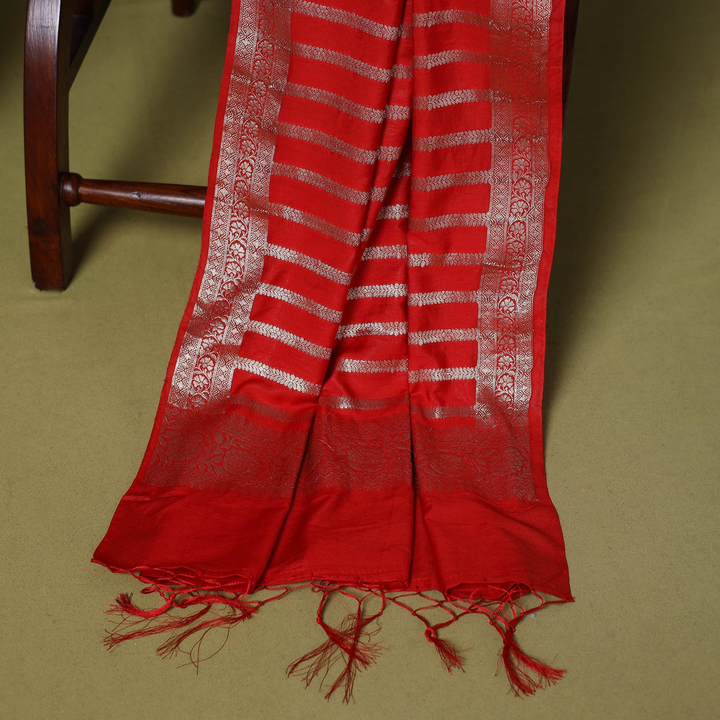 Red - 3pc tanchoi silk cotton unstitched banarasi dress