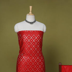 Red - 3pc tanchoi silk cotton unstitched banarasi dress