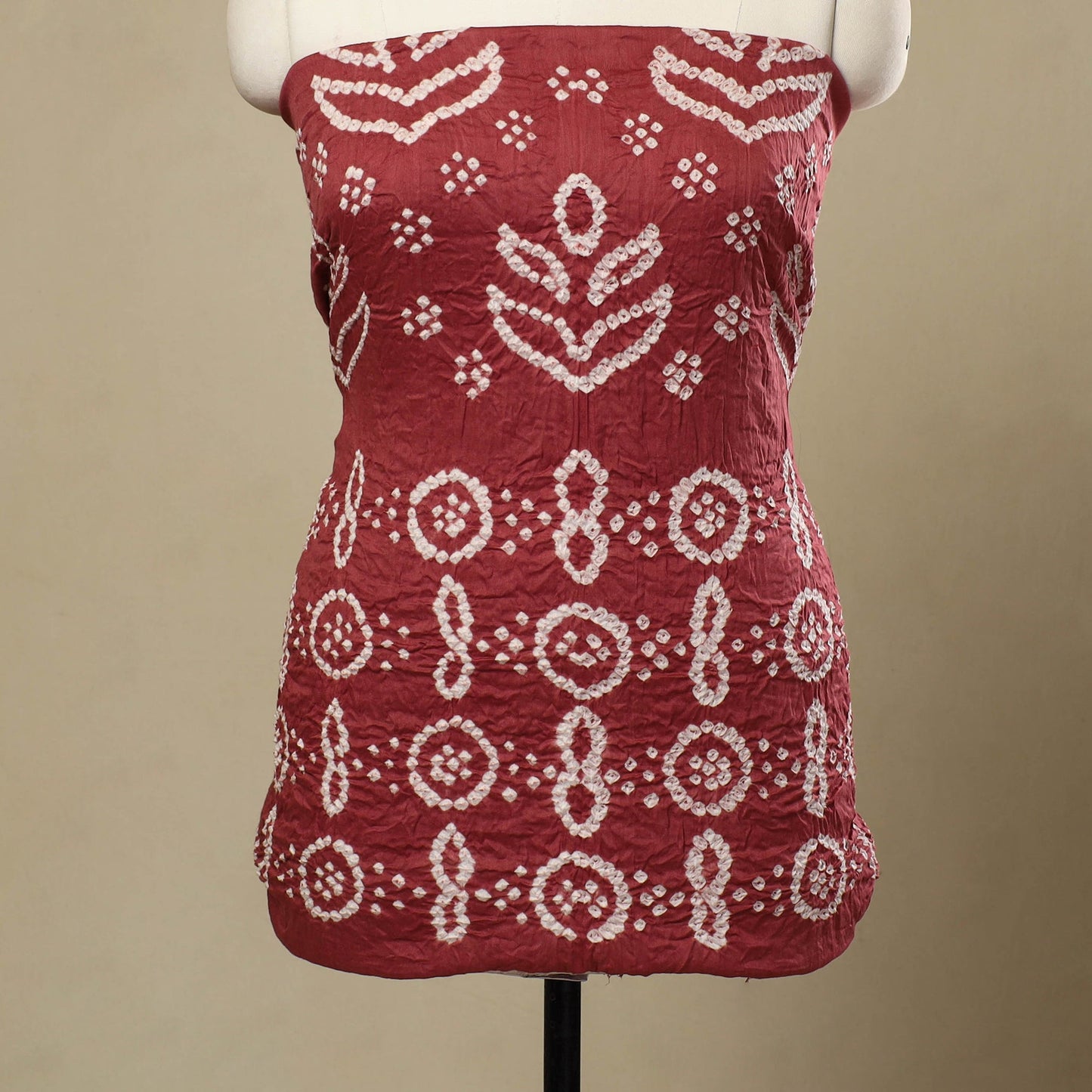 Buy 3pc Tie & Dye Satin Cotton Red Bandhani Dress Material