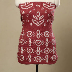 Buy 3pc Tie & Dye Satin Cotton Red Bandhani Dress Material