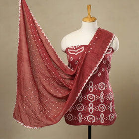 Buy 3pc Tie & Dye Satin Cotton Red Bandhani Dress Material