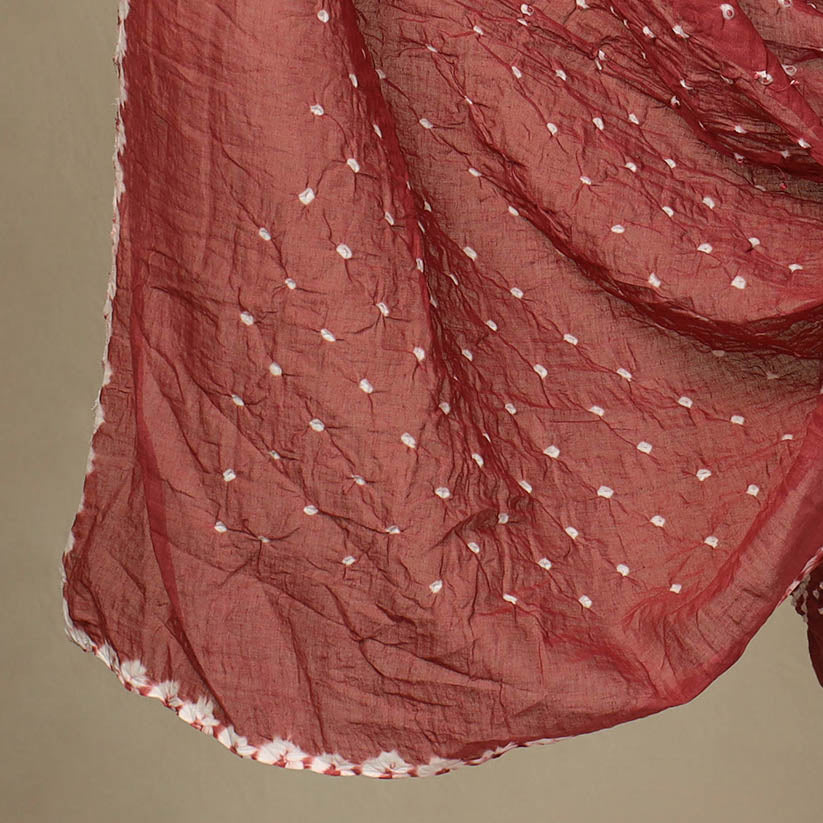 Buy 3pc Tie & Dye Satin Cotton Red Bandhani Dress Material