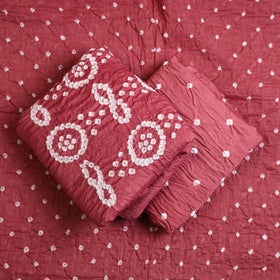 Buy 3pc Tie & Dye Satin Cotton Red Bandhani Dress Material