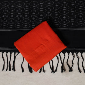 Red - 3pc unstitched plain dress material with jewellery