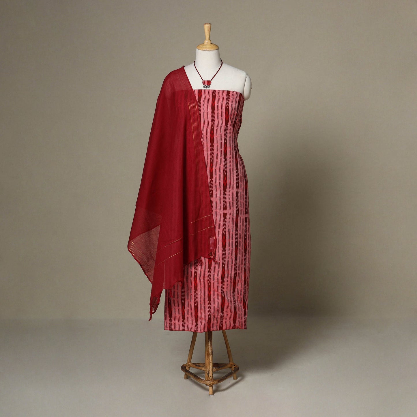 Red - 3pc unstitched sambalpuri ikat dress material