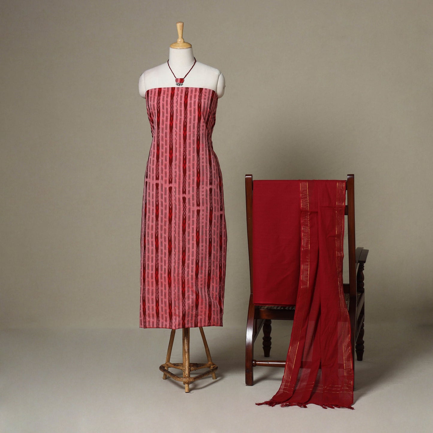 Red - 3pc unstitched sambalpuri ikat dress material