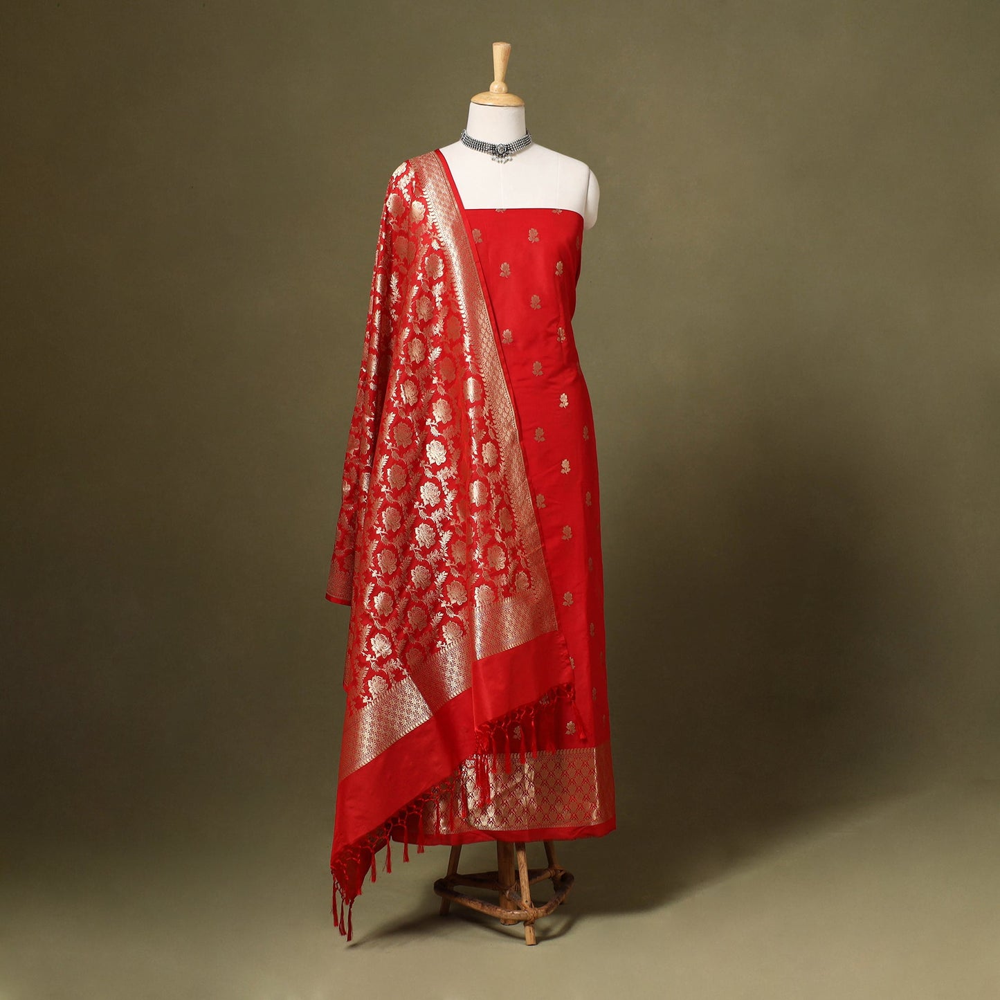 3pc Zari Jaal & Buti Silk Banarasi Dress Material