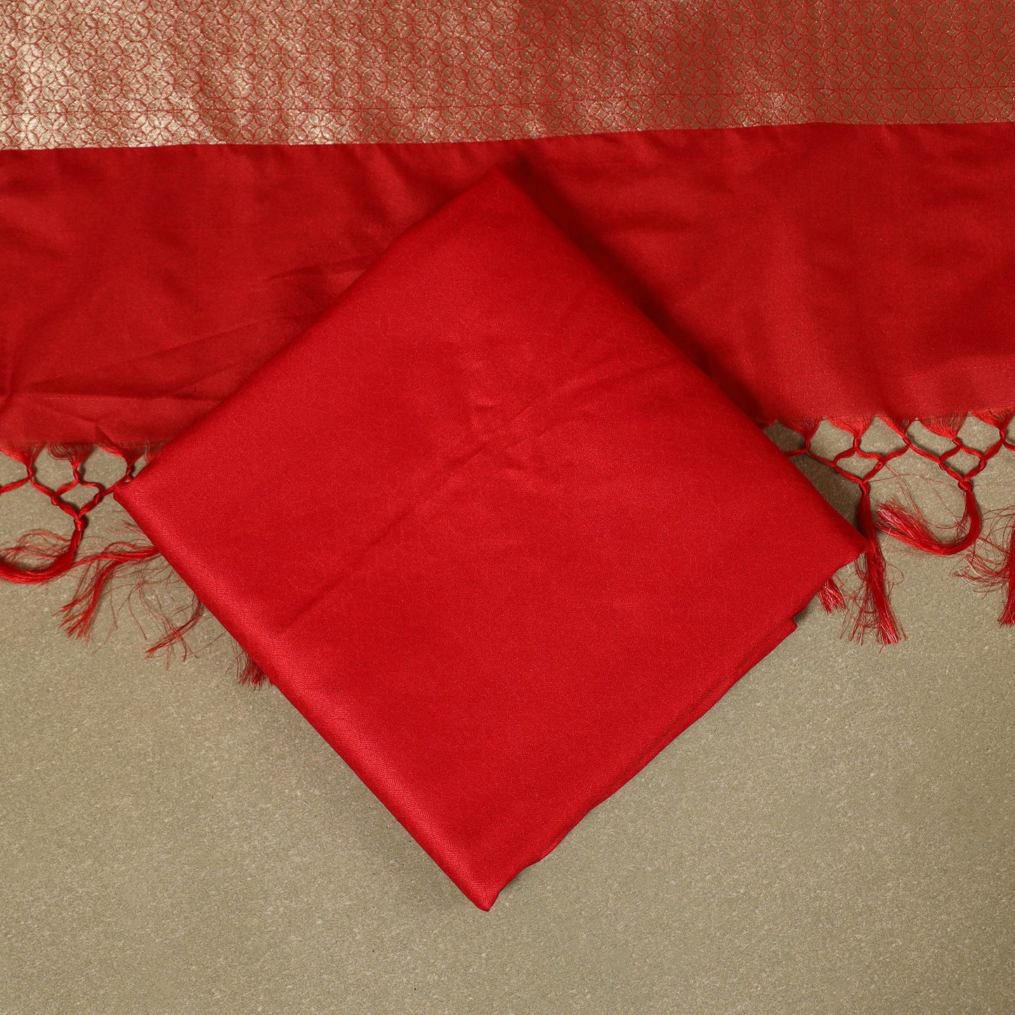 Red - 3pc zari jaal & buti silk banarasi unstitched dress