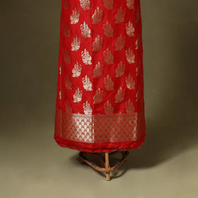 Red - 3pc zari jaal & buti silk banarasi unstitched dress