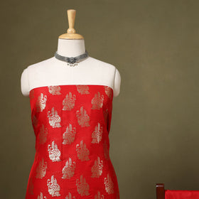 Red - 3pc zari jaal & buti silk banarasi unstitched dress