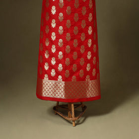 Red - 3pc zari jaal & buti silk banarasi unstitched dress