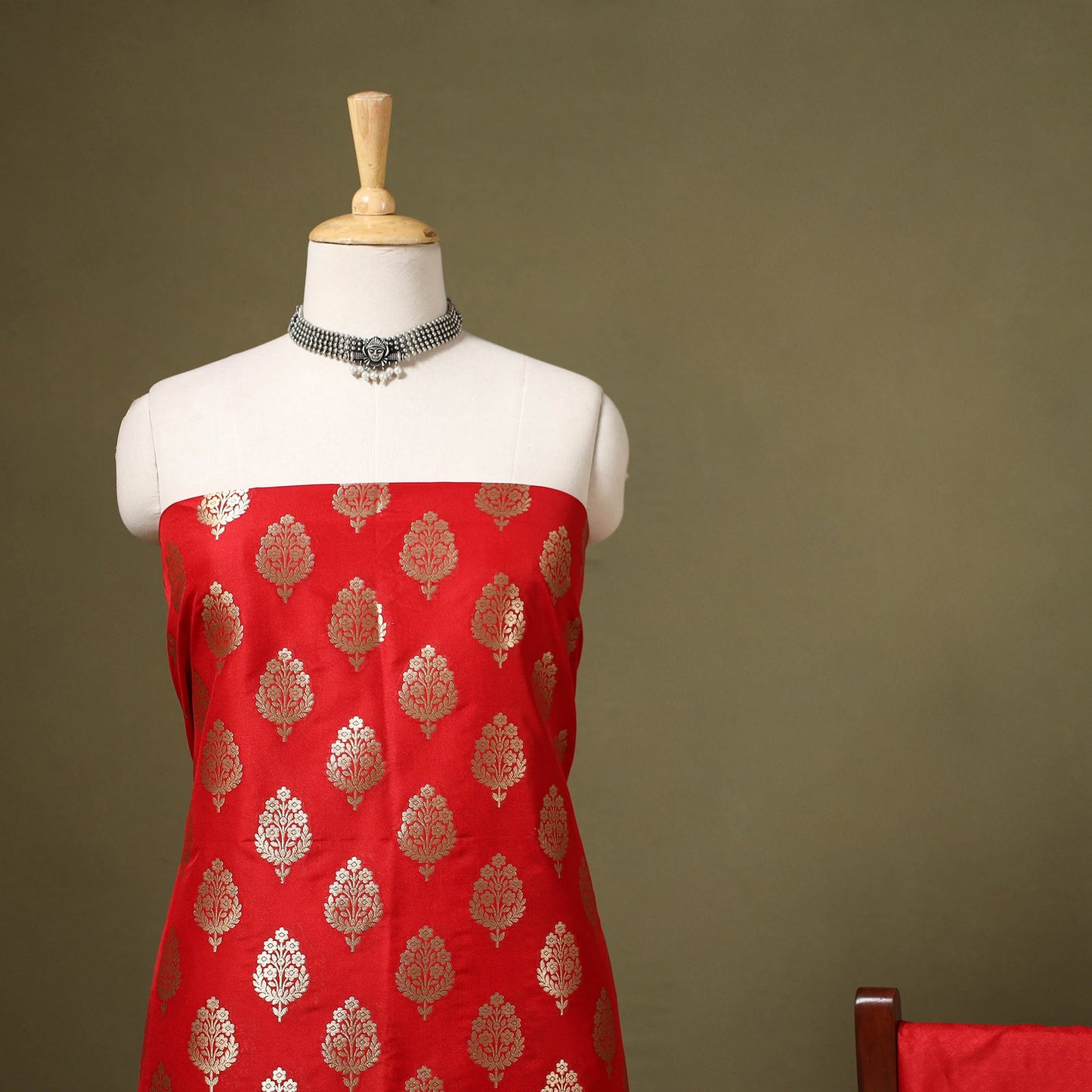 3pc Zari Jaal & Buti Silk Banarasi Dress Material