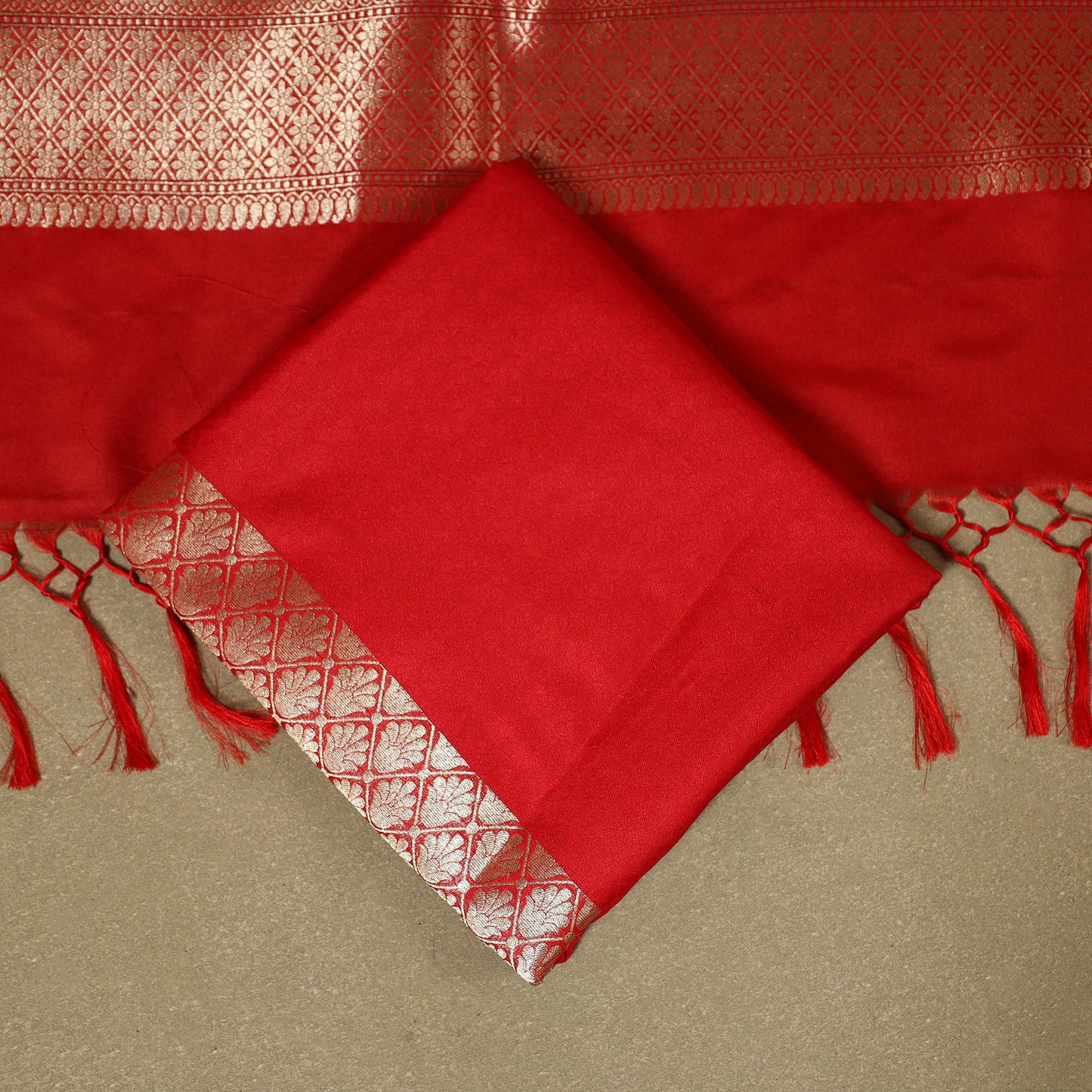 3pc Zari Jaal & Buti Silk Banarasi Dress Material