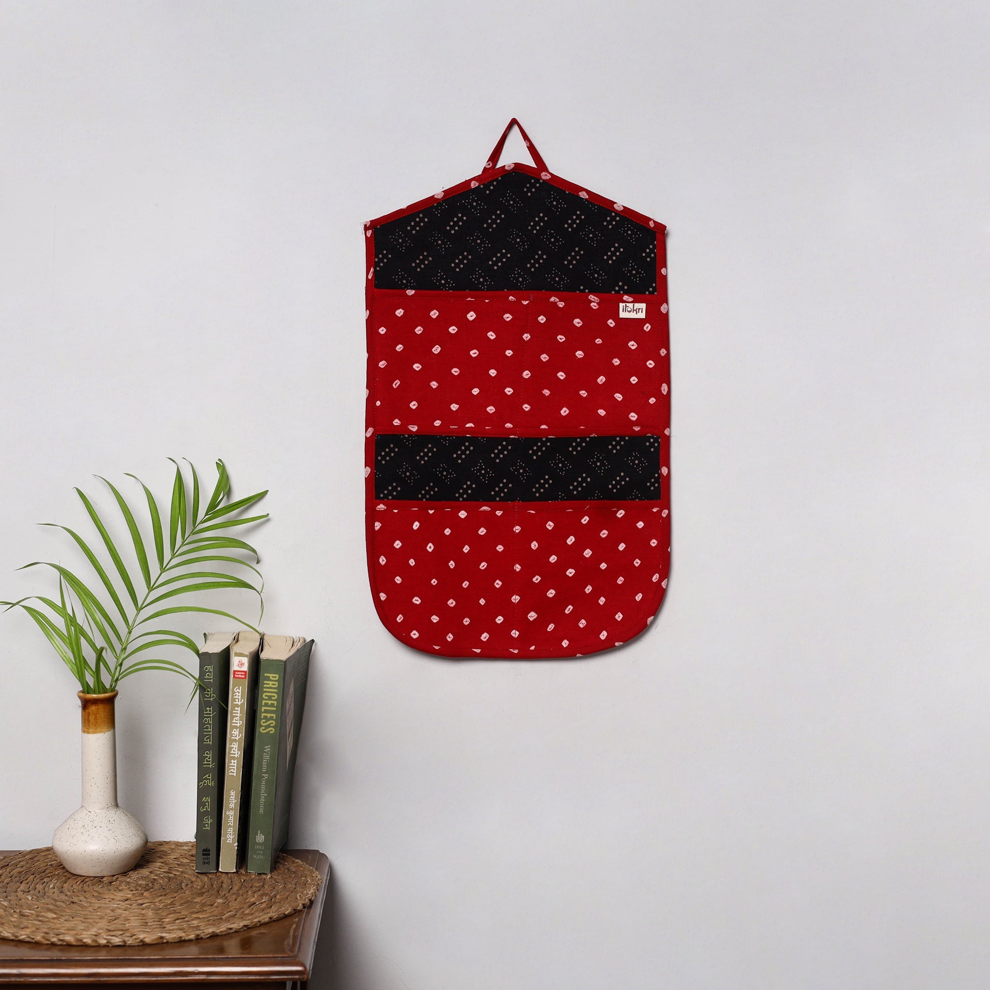 Red 4 Pockets Handcrafted Cotton Wall Hanging Letter Holder