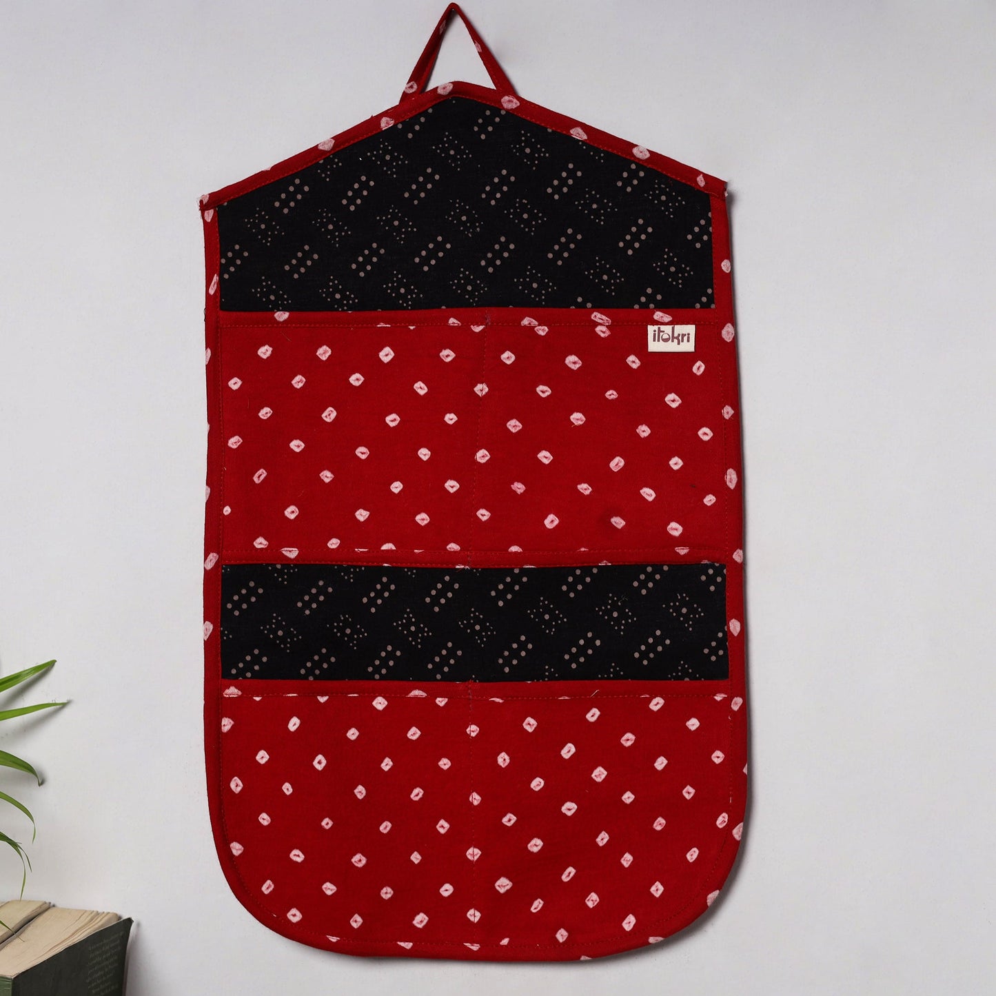 Red - 4 pockets handcrafted cotton wall hanging letter