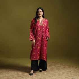 Red - aari heavy hand embroidery kashmiri merino wool