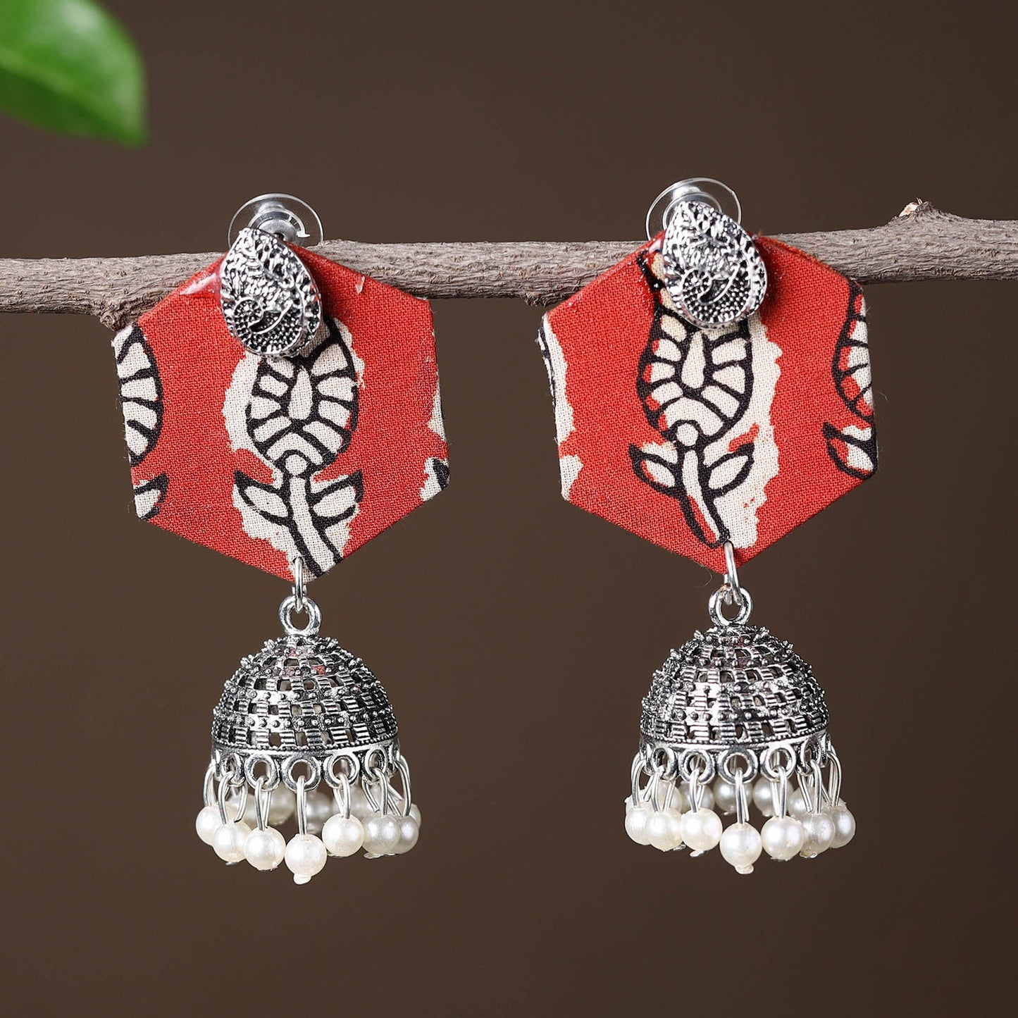 Red - aarohi handcrafted gs fabart jhumki earrings