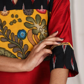 Maroon - Aarushi Slub Silk Straight Plain Kurta with Patchwork