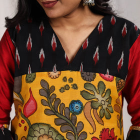 Maroon - Aarushi Slub Silk Straight Plain Kurta with Patchwork