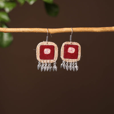 Red - afia handcrafted fabart jute earrings