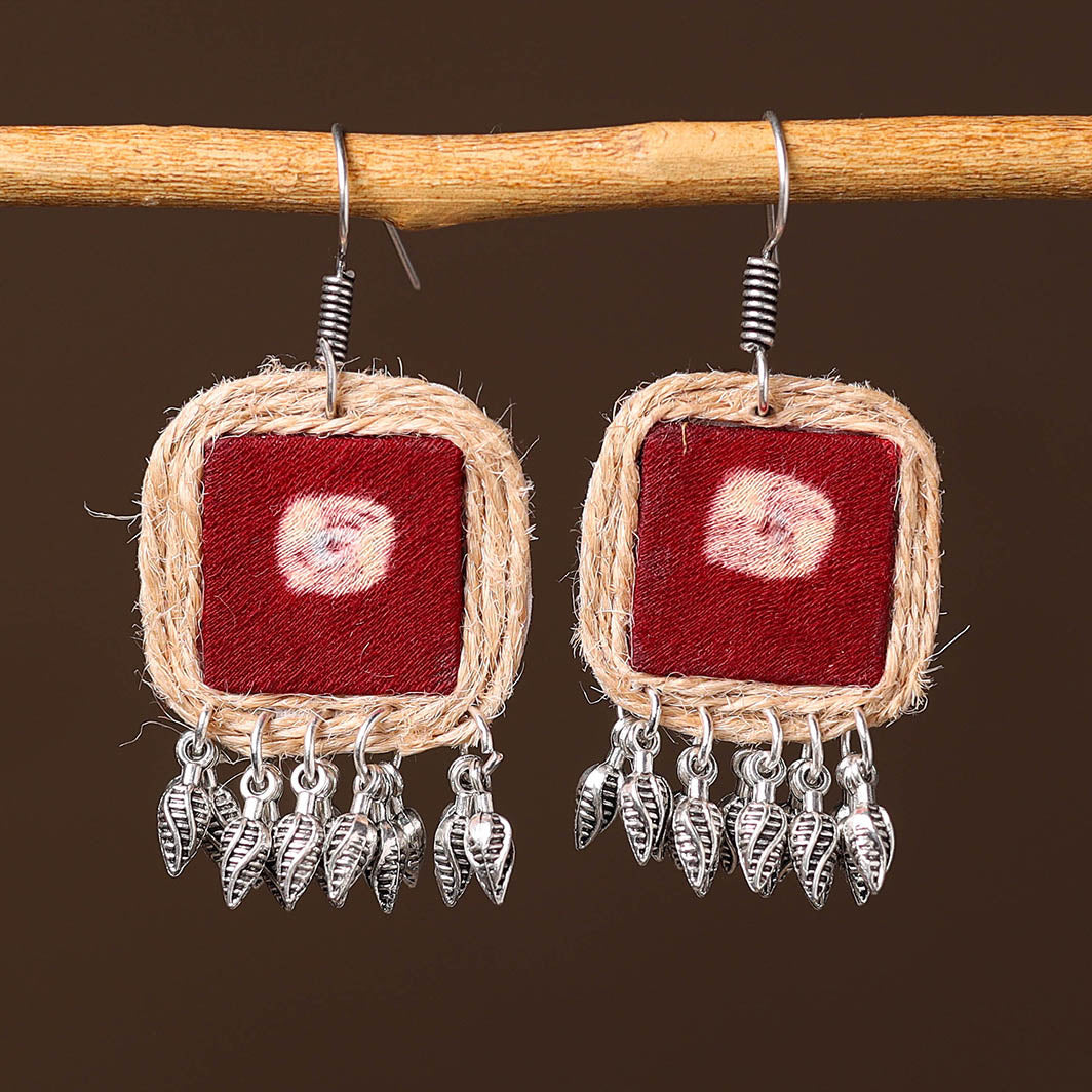 Red - afia handcrafted fabart jute earrings