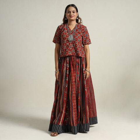  Ajrakh Block Printed 24 Kali Patchwork Cotton Long Skirt 05 Online at iTokri.com