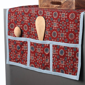 Red Ajrakh Block Printed Cotton Fridge Top Cover with Pockets
