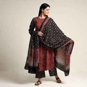 Red - printed cotton kurta with palazzo & dupatta set