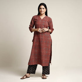 Buy Ajrakh Block Printed Cotton Kurta with Palazzo & Dupatta Set Online at iTokri.com