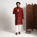 Red - ajrakh block printed cotton men long kurta