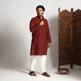 Buy Ajrakh Block Printed Cotton Men Long Kurta Online at iTokri.com