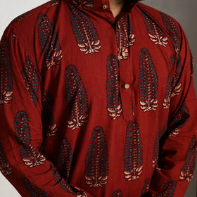 Red - ajrakh block printed cotton men long kurta