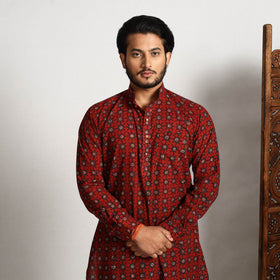 Buy Ajrakh Block Printed Cotton Men Long Kurta Online at iTokri.com