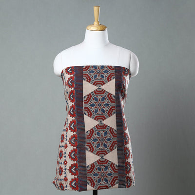 Red Ajrakh Block Printed Cotton Kurta Material - 3 meter