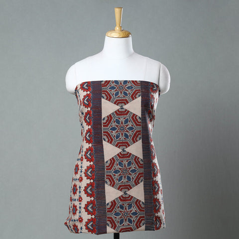  Red Ajrakh Block Printed Cotton Kurta Material - 3 meter