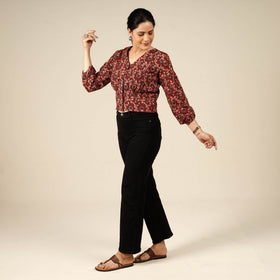 Ajrakh block printed full sleeve cotton crop top