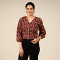 Ajrakh block printed full sleeve cotton crop top